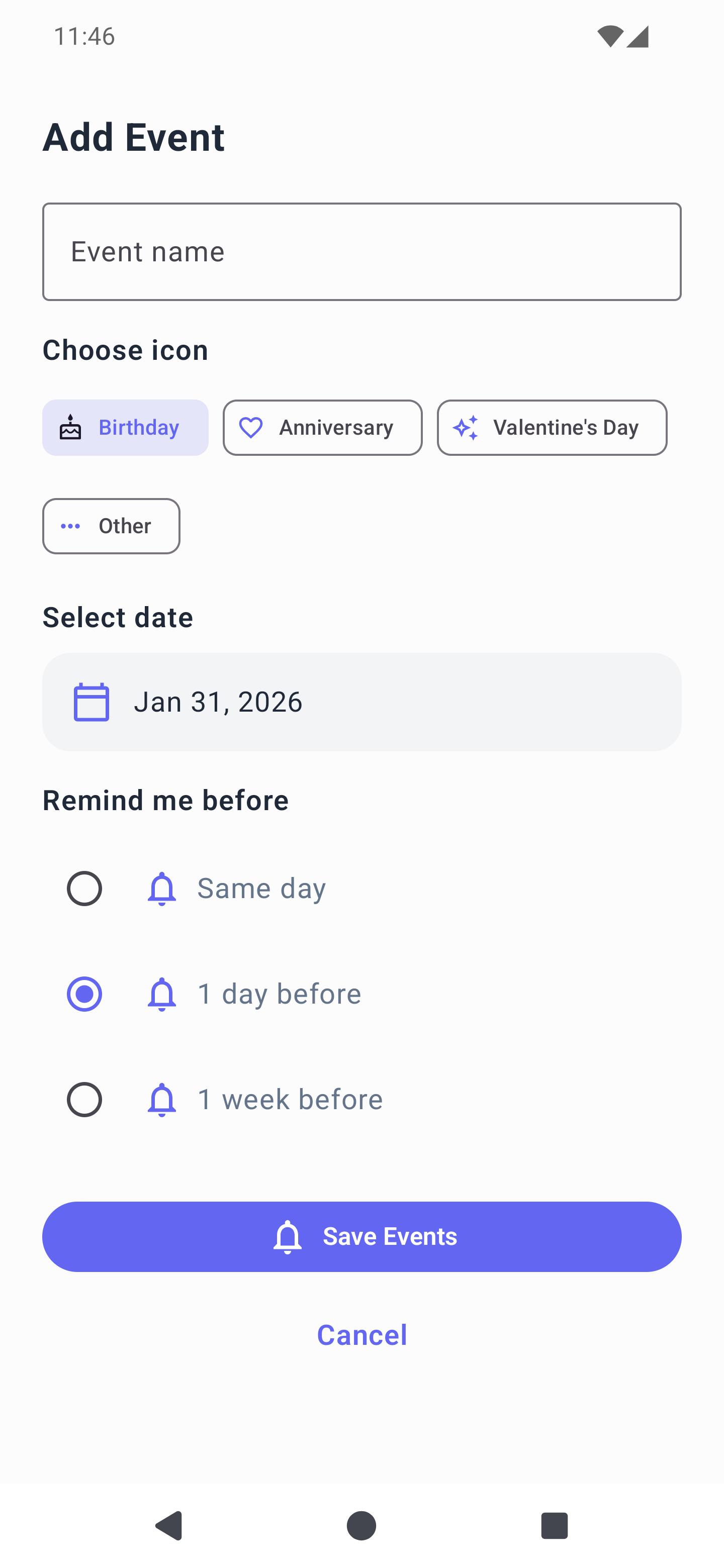 Add Event Screen