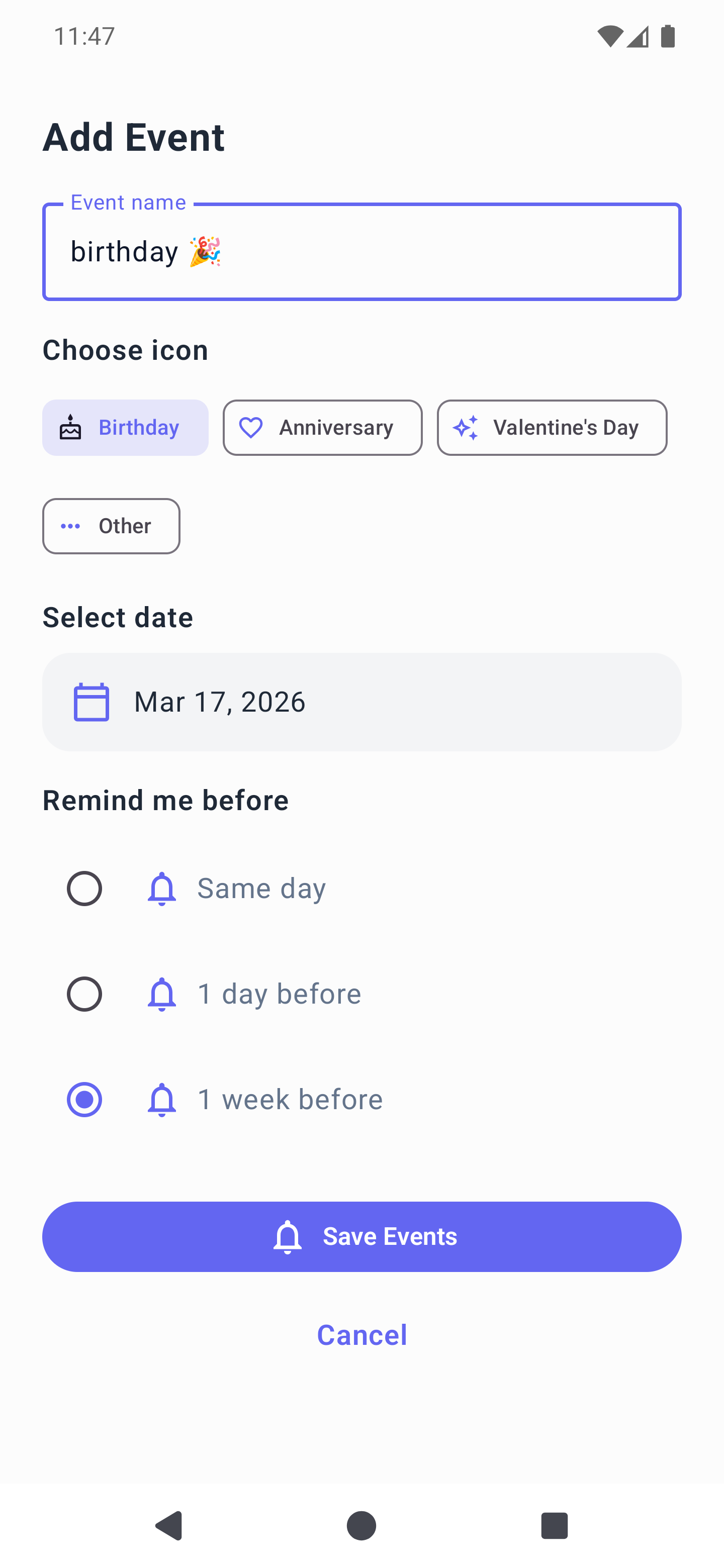 Event Details Screen